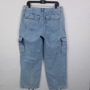 Levis 94 Baggy Cargo Jeans Womens 30 Blue High Rise Tapered Drawstring Hem